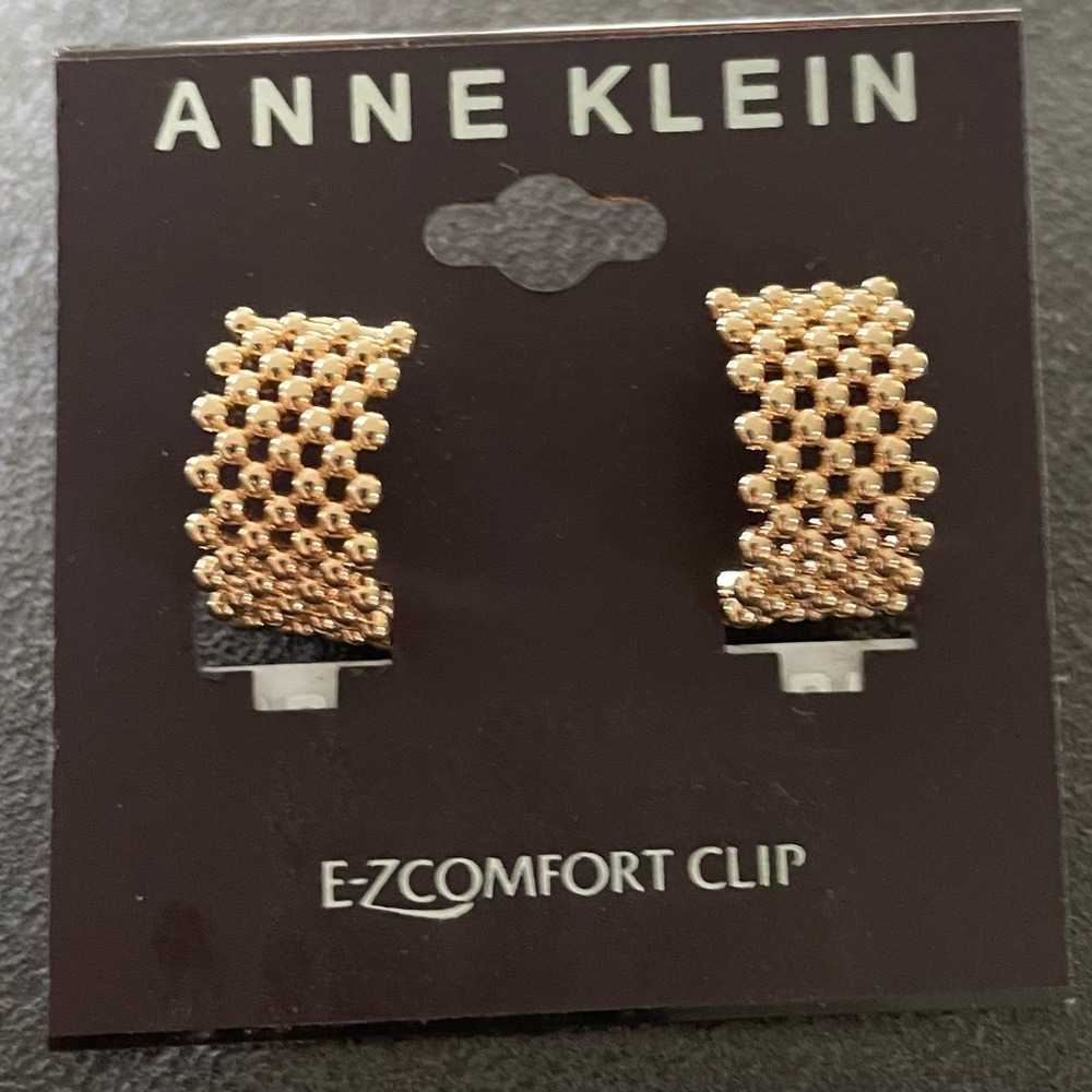 Gold Tone Chunky Textured Beaded Clip Hoop Earrings